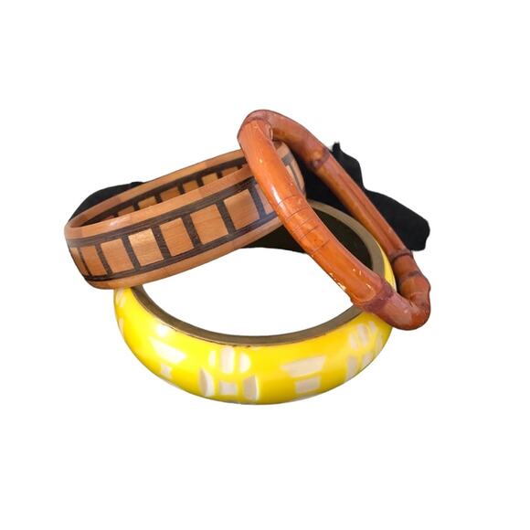 Bohemian Three Yellow White, Brown Black, Brown Bangle Bracelets - Picture 4 of 16